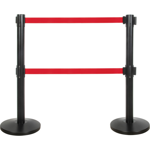 Barri&egrave;re pour le contr&ocirc;le des foules &agrave; courroie double, Acier, 35" h, Ruban Rouge, Longueur du ruban 7' Northern Industrial Supply Inc.