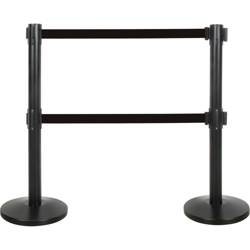 Dual Belt Crowd Control Barrier, Steel, 35" H, Black Tape, 7' Tape Length Northern Industrial Supply Inc.