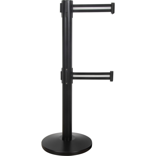 Barri&egrave;re pour le contr&ocirc;le des foules &agrave; courroie double, Acier, 35" h, Ruban Noir/Blanc, Longueur du ruban 7' Northern Industrial Supply Inc.