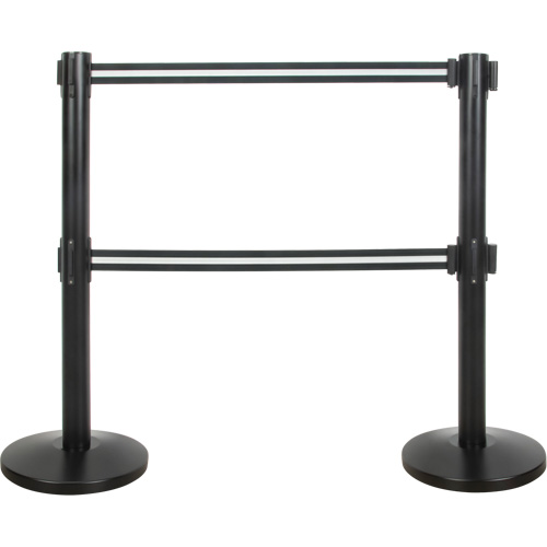 Barri&egrave;re pour le contr&ocirc;le des foules &agrave; courroie double, Acier, 35" h, Ruban Noir/Blanc, Longueur du ruban 7' Northern Industrial Supply Inc.