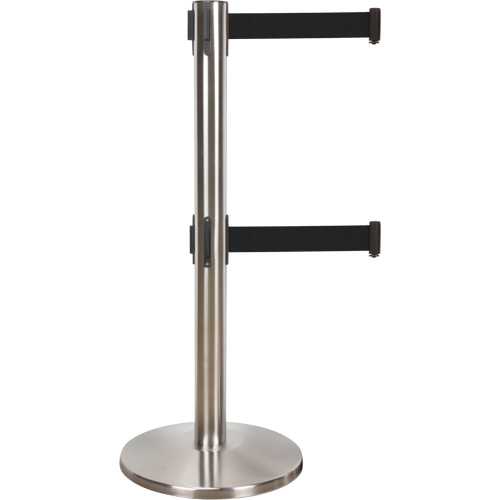 Dual Belt Crowd Control Barrier, Steel, 35" H, Black Tape, 7' Tape Length Northern Industrial Supply Inc.