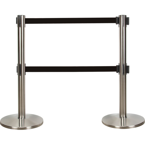 Dual Belt Crowd Control Barrier, Steel, 35" H, Black Tape, 7' Tape Length Northern Industrial Supply Inc.