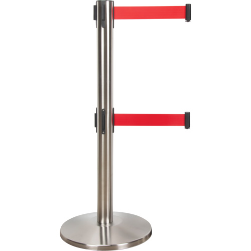 Dual Belt Crowd Control Barrier, Steel, 35" H, Red Tape, 7' Tape Length Northern Industrial Supply Inc.