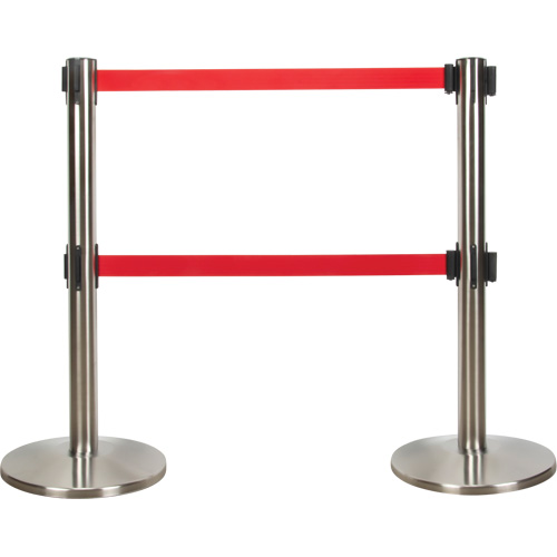 Dual Belt Crowd Control Barrier, Steel, 35" H, Red Tape, 7' Tape Length Northern Industrial Supply Inc.