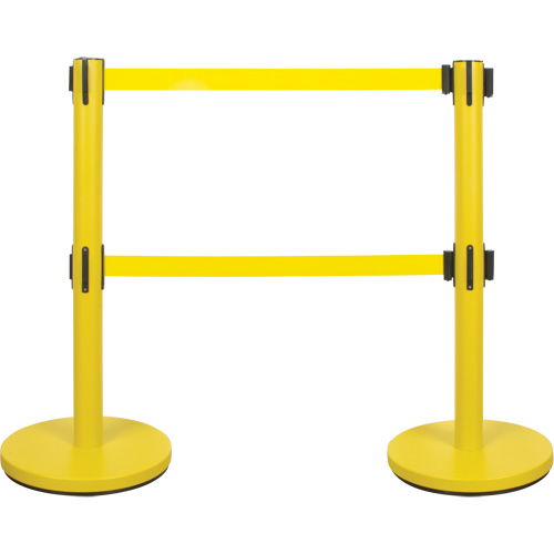 Barri&egrave;re pour le contr&ocirc;le des foules &agrave; courroie double, Acier, 35" h, Ruban Jaune, Longueur du ruban 7' Northern Industrial Supply Inc.