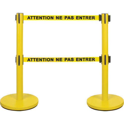 Dual Belt Crowd Control Barrier, Steel, 35" H, Yellow Tape, 7' Tape Length Northern Industrial Supply Inc.
