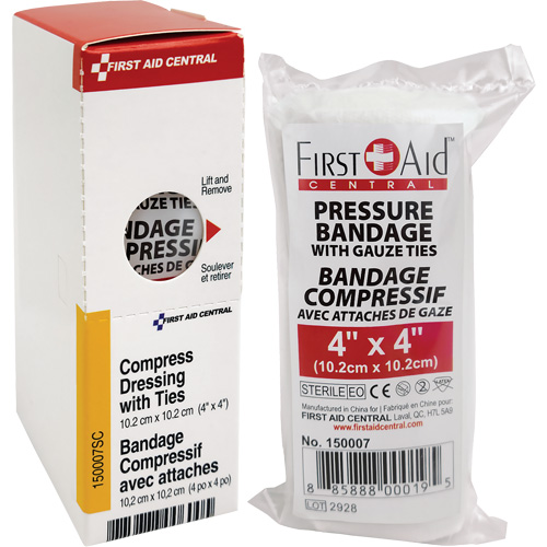 SmartCompliance&reg; Refill Compress Pressure Bandage with Ties, 4" L x 4" W Northern Industrial Supply Inc.