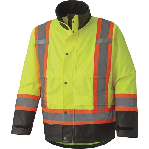 5401 300D Trilobal Ripstop Waterproof Safety Jacket, Polyester, Black/High Visibility Lime-Yellow, X-Small Northern Industrial Supply Inc.