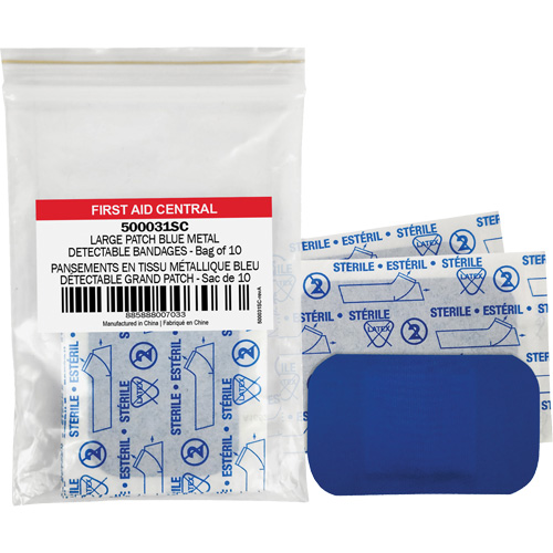 Blue Adhesive Bandages, Rectangular/Square, 3", Fabric Metal Detectable, Non-Sterile Northern Industrial Supply Inc.