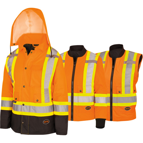 5020BBW Manteau 7 en 1 imperm&eacute;able pour femmes avec capuchon, Polyester/Polyur&eacute;thane, Orange haute visibilit&eacute;, T-petit Northern Industrial Supply Inc.