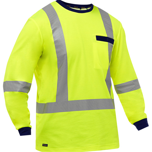 Bisley&reg; X-Back Long Sleeve Shirt, Poly-Cotton, Small, High Visibility Lime-Yellow Northern Industrial Supply Inc.