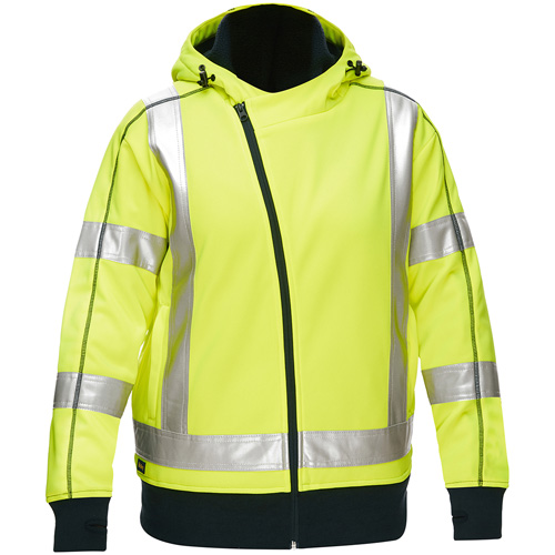 Coton ouat&eacute; doubl&eacute; de sherpa avec capuchon &agrave; fermeture &eacute;clair compl&egrave;te et X au dos Bisley pour femmes, 3T-Grand, Jaune lime haute visibilit&eacute; Northern Industrial Supply Inc.