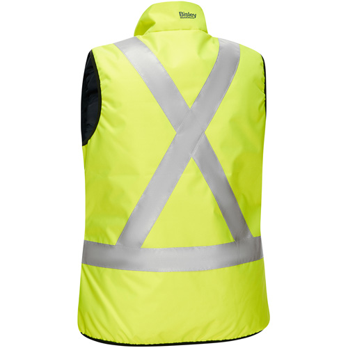 Bisley&reg; X-Back Women's Contoured Reversible Puffer Vest, High Visibility Lime-Yellow, Small, Polyester Northern Industrial Supply Inc.