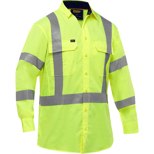 Bisley&reg; X-Back Long Sleeve Work Shirt with X-Airflow, Poly-Cotton, Small, High Visibility Lime-Yellow Northern Industrial Supply Inc.