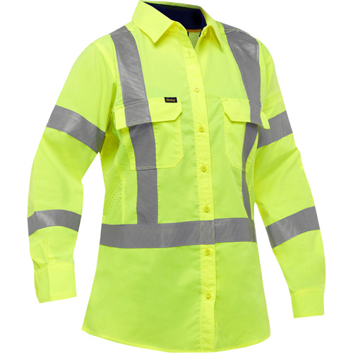 Chemise de travail &agrave; manches longues et X au dos Bisley avec X-Airflow pour femmes, Poly-coton, Petit, Jaune lime haute visibilit&eacute; Northern Industrial Supply Inc.