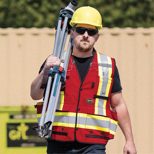 6678 Veste d'arpenteur antimicrobienne haute visibilit&eacute; avec dos en maille, Rouge, Petit, Polyester Northern Industrial Supply Inc.