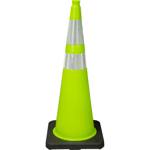 C&ocirc;ne de signalisation de premi&egrave;re qualit&eacute;, 36", Vert lime, Bande(s) r&eacute;fl&eacute;chissante(s) 4" & 6" Northern Industrial Supply Inc.
