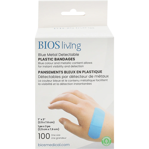 Blue Water-Resistant Bandages, Rectangular/Square, 3", Plastic Metal Detectable, Sterile Northern Industrial Supply Inc.