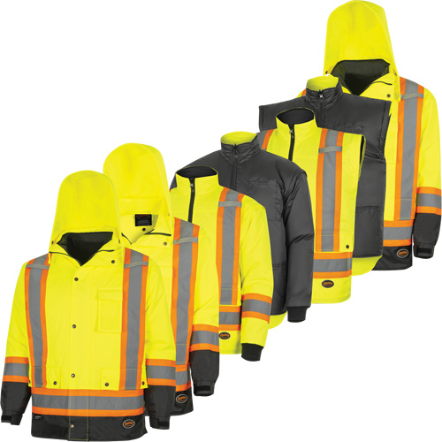 Parka de s&eacute;curit&eacute; d'hiver imperm&eacute;able 7-en-1 5057 Pioneer Yukon, Polyester, Noir/Jaune lime haute visibilit&eacute;, T-petit Northern Industrial Supply Inc.