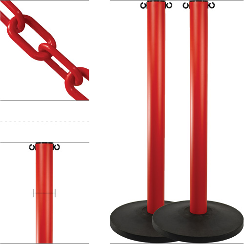 Ensemble de montants industriels avec chaîne en plastique, Hauteur de 37", Rouge Northern Industrial Supply Inc.
