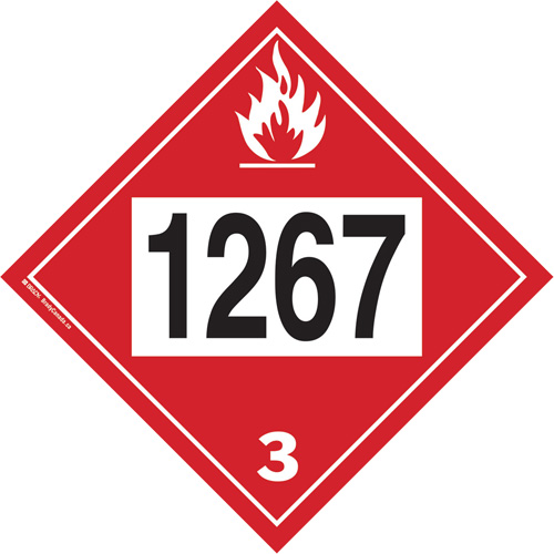 Plaque-&eacute;tiquette TMD 1267 pour liquide inflammable p&eacute;trole brut, Vinyle adh&eacute;sif Northern Industrial Supply Inc.