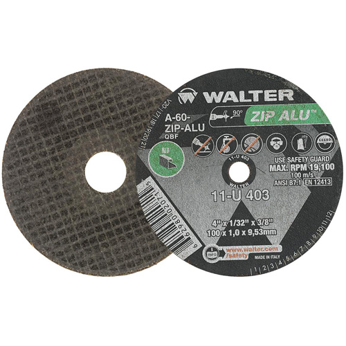 ZIP ALU Cutting Wheel, 4" x 1/32", 3/8" Arbor, Type 1, Aluminum Oxide, 19100 RPM Northern Industrial Supply Inc.