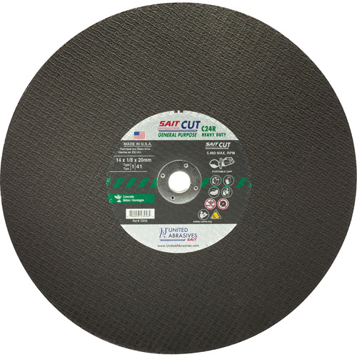C24R Concrete High Speed Cut-Off Wheel, 12" x 1/8", 25/32" Arbor, Type 1, Silicon Carbide, 6300 RPM Northern Industrial Supply Inc.