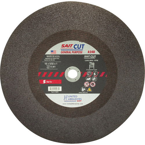 Cut-Off Saw (A24R), 14" x 1/8", 1" Arbor, Type 1, Aluminum Oxide, 4400 RPM Northern Industrial Supply Inc.