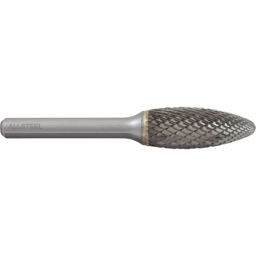 ALLSTEEL Flame Shape Carbide Burr, SH-5, 1/2" Dia., 1/4" Shank, 1-1/4" Depth of Cut Northern Industrial Supply Inc.