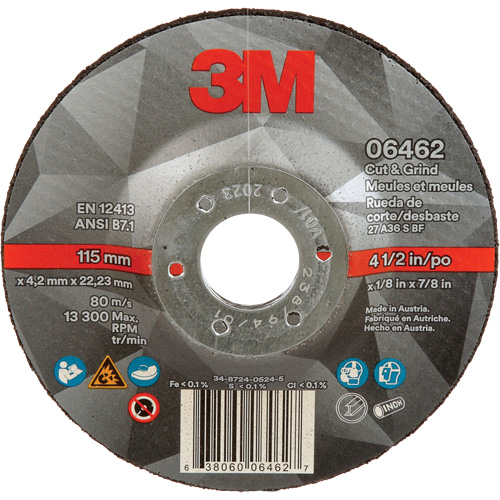 Cut & Grind Wheel, 4-1/2" x 1/8", 7/8" Arbor, Type 27, Ceramic Northern Industrial Supply Inc.
