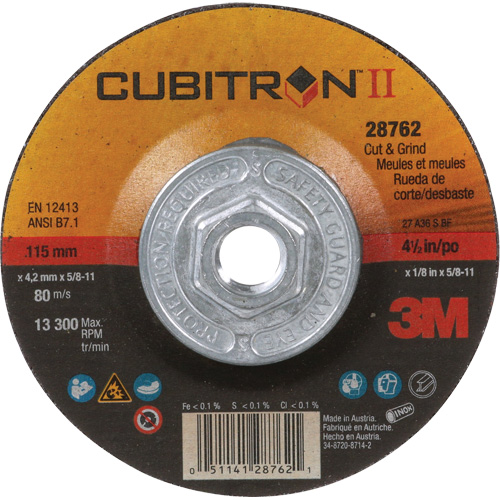 Disque de coupe et de meulage &agrave; changement rapide Cubitron II, 4-1/2" x 1/8", Arbre de 5/8"-11, Type 27, C&eacute;ramique Northern Industrial Supply Inc.