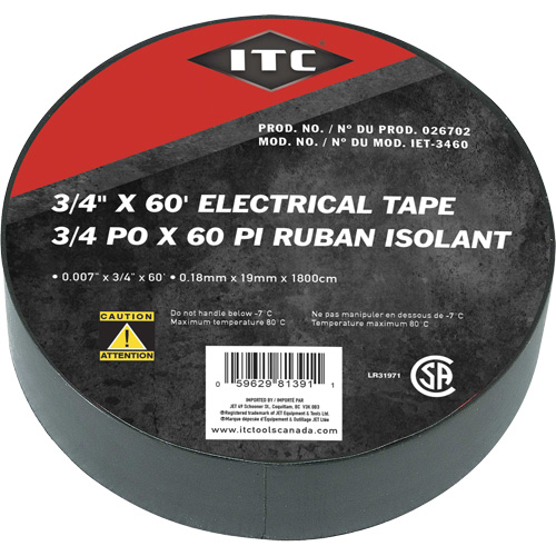 IET-3460 Ruban isolant, Ruban &eacute;lectrique, Rubans isolant, 19 mm (3/4") x 18,28 m (60'), Noir Northern Industrial Supply Inc.