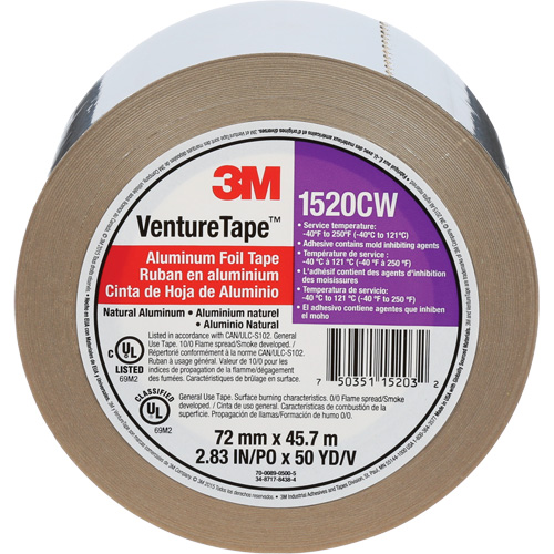 Venture Tape Aluminum Foil Tape, 1.8 mils Thick, 72 mm (3") x 45.7 m (150') Northern Industrial Supply Inc.