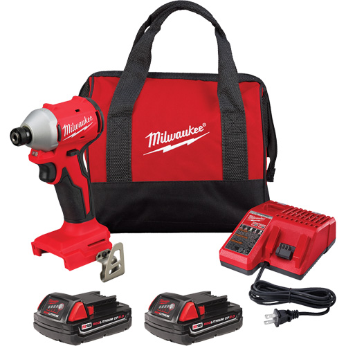 Ensemble tournevis &agrave; chocs hexagonaux compacts &agrave; 3 vitesses sans balai M18, Lithium-ion, 18 V, Mandrin 1/4", Couple 1700 lb-po Northern Industrial Supply Inc.