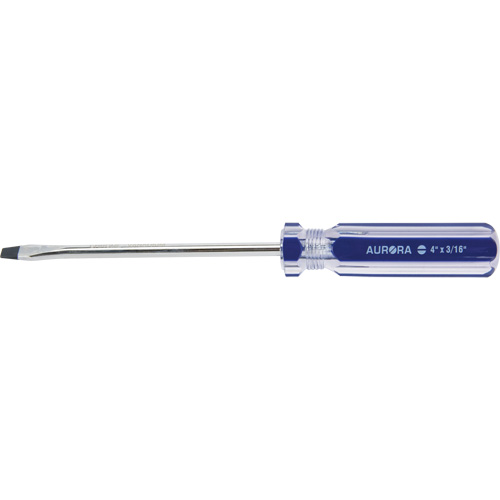 Blue Transparent Striped Slotted Screwdriver, 3/16" Tip, Round, Plastic Handle Northern Industrial Supply Inc.
