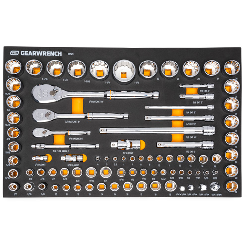 Jeu d'outils SAE/m&eacute;triques pour m&eacute;canicien &agrave; 90 dents 1/4", 3/8" & 1/2" avec plateau de rangement en mousse Northern Industrial Supply Inc.