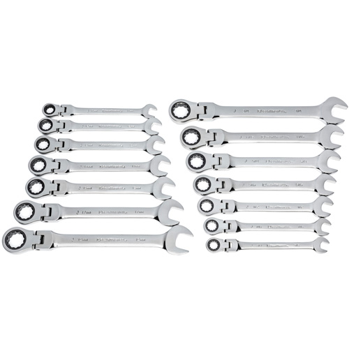 72-Tooth 12 Point Wrench Set, Flex Head/Ratcheting Combination, 14 Pieces, Imperial and Metric Northern Industrial Supply Inc.