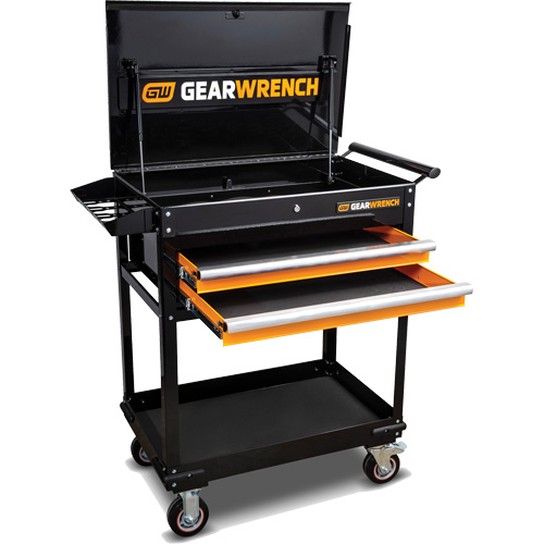 Chariot utilitaire, 2 tiroirs, 32-1/2" la x 42" h, Noir/Orange Northern Industrial Supply Inc.