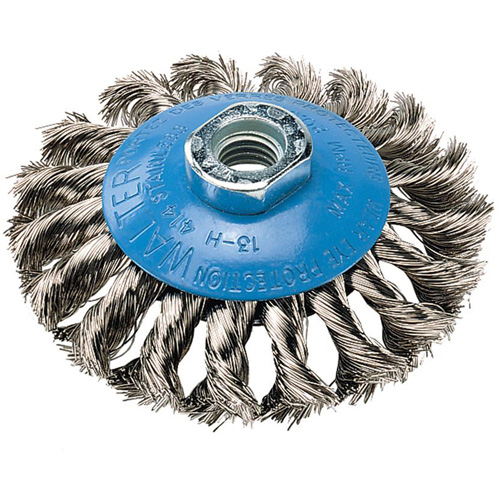 Brosse concave &agrave; fils nou&eacute;s torsad&eacute;s, Dia. 5", Fils 0,02", Arbre 5/8"-11, Aluminium/Acier inoxydable Northern Industrial Supply Inc.