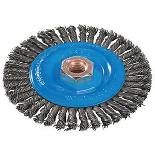 Brosse &agrave; fils nou&eacute;s pour cordons de soudure, Dia. 4", Fils 0,02", Arbre 5/8"-11, Aluminium/Acier inoxydable Northern Industrial Supply Inc.