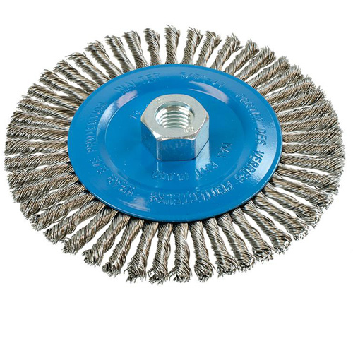 Brosse &agrave; fils &eacute;troits nou&eacute;s et torsad&eacute;s, Dia. 6", Fils 0,02", Arbre 5/8"-11, Aluminium/Acier inoxydable Northern Industrial Supply Inc.