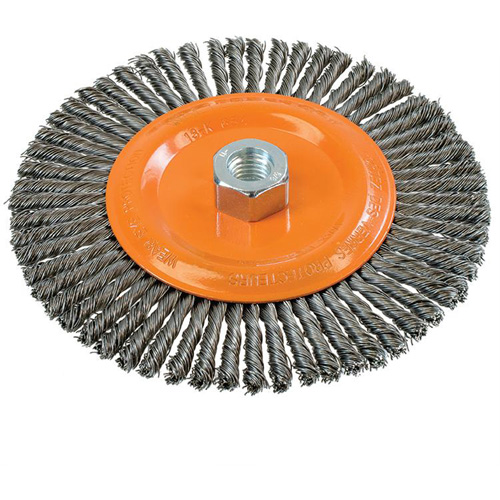 Brosse &agrave; fils nou&eacute;s pour cordons de soudure, Dia. 6-7/8'', Fils 0,02", Arbre 5/8"-11, Acier Northern Industrial Supply Inc.