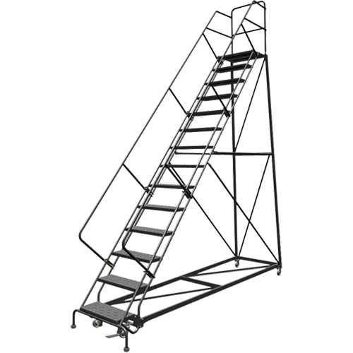 Safety Slope Rolling Ladder, 14 Steps, Perforated, 50° Incline, 140" High Northern Industrial Supply Inc.