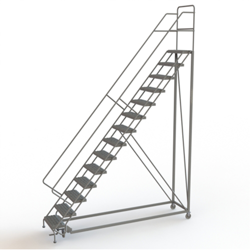 Safety Slope Rolling Ladder, 14 Steps, Serrated, 50° Incline, 140" High Northern Industrial Supply Inc.