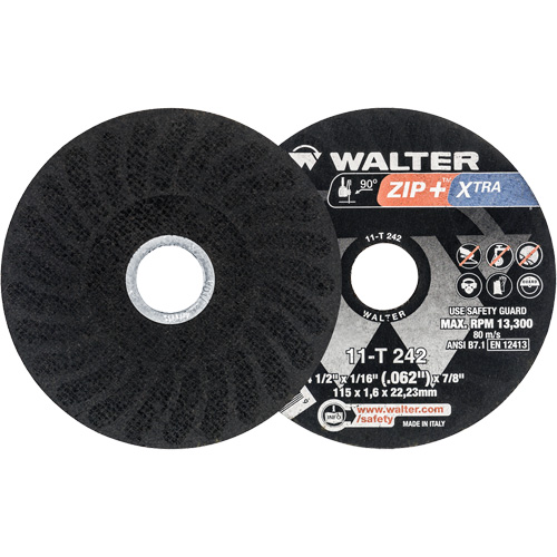 Zip+ Right Angle Grinder Reinforced Cut-Off Wheels, 4-1/2" x 1/16", 7/8" Arbor, Type 1, Zirconia Alumina, 13300 RPM Northern Industrial Supply Inc.