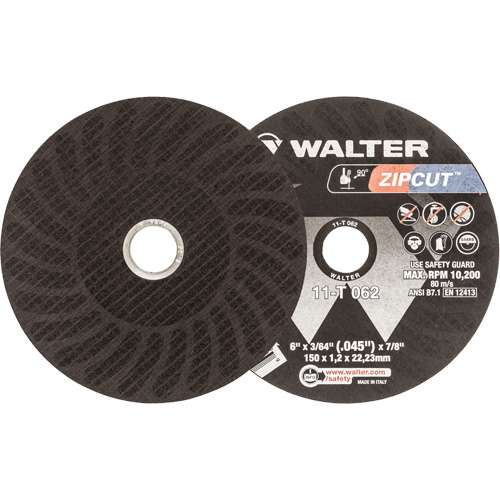 Zipcut Reinforced Cut-Off Wheel, 6" x 3/64", 7/8" Arbor, Type 1, Aluminum Oxide, 10200 RPM Northern Industrial Supply Inc.
