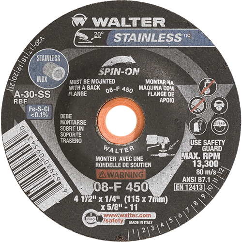 Depressed Centre Grinding Wheels - Stainless Type 27, 4-1/2" x 1/4", 5/8"-11 Arbor, Type 27S Northern Industrial Supply Inc.