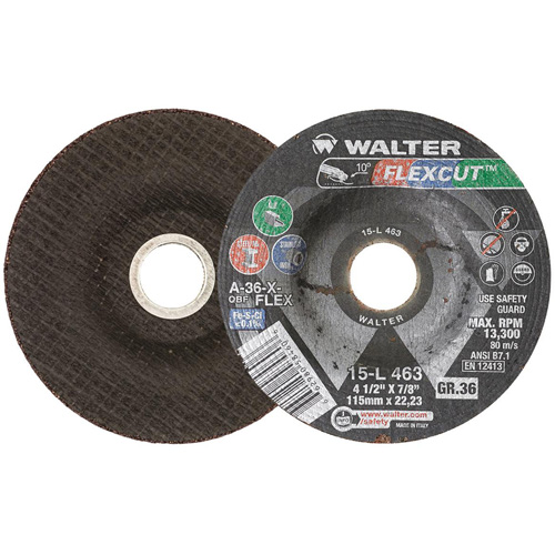 Meule FLEXCUT, 4-1/2", 36 Grain, Oxyde d'aluminium, 7/8", 13 300 Tr/min, Type 29 Northern Industrial Supply Inc.