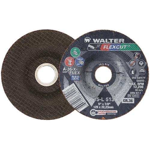 FLEXCUT Grinding Wheel, 5", 36 Grit, Aluminum Oxide, 7/8", 12200 RPM, Type 29 Northern Industrial Supply Inc.