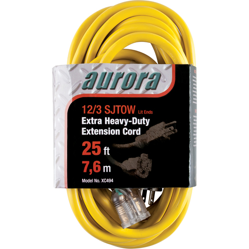 Vinyl Extension Cord with Light Indicator, Outdoor, SJTOW, 12/3 AWG, 15 A, 25' Northern Industrial Supply Inc.